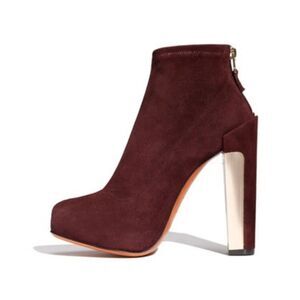 Brian Atwood Edeline Platform Suede Stretch Burgundy Ankle Boots 11 US 42.5